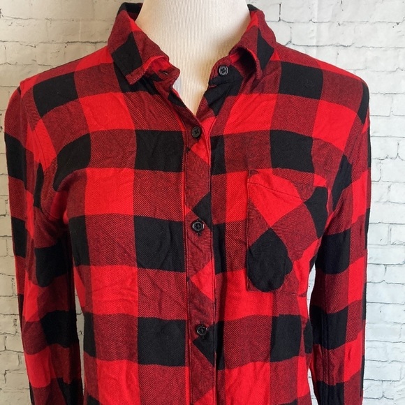 Rails Buffalo Plaid Button Down Flannel Shirt Black Red Fall Holiday Rockabilly - Picture 4 of 16